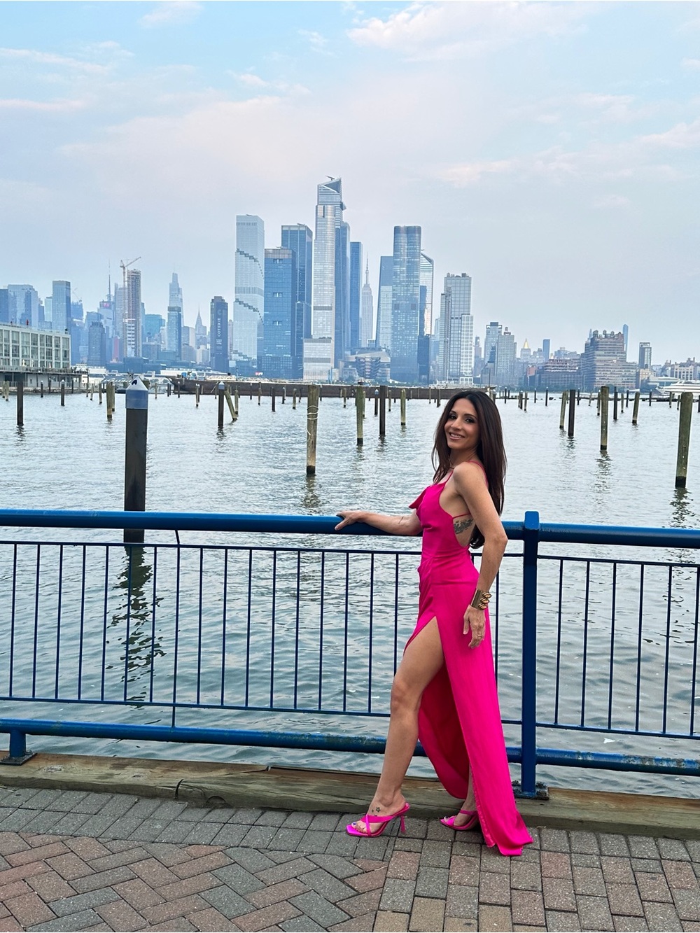 Fuchsia Satin Maxi Dress with High Side Slit